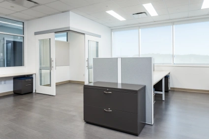 L series lateral file against matrix panel in client space md