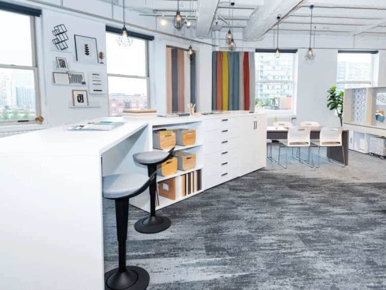 Neocon 2021 finishes center with calibrate storage and rutland stool md