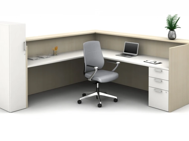 Calibrate laminate casegoods reception interior view with auburn md