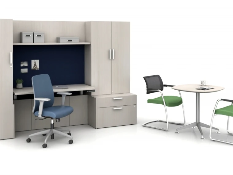 Calibrate private office featuring cantilevered height adjustable table md