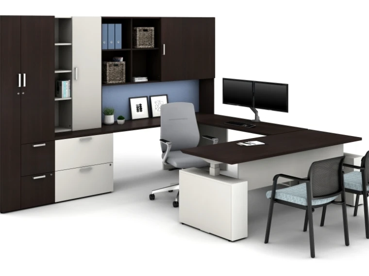 Laminate spotlight nightfall on calibrate series casegoods private office with height adjustable desk auburn executive seating paxton side seating md