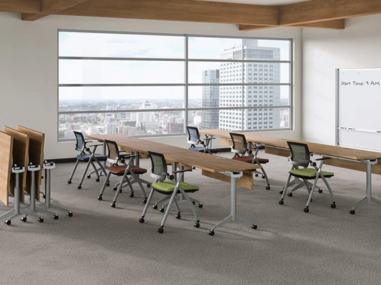 Day to day training room with flip top tables and stow seating md 4