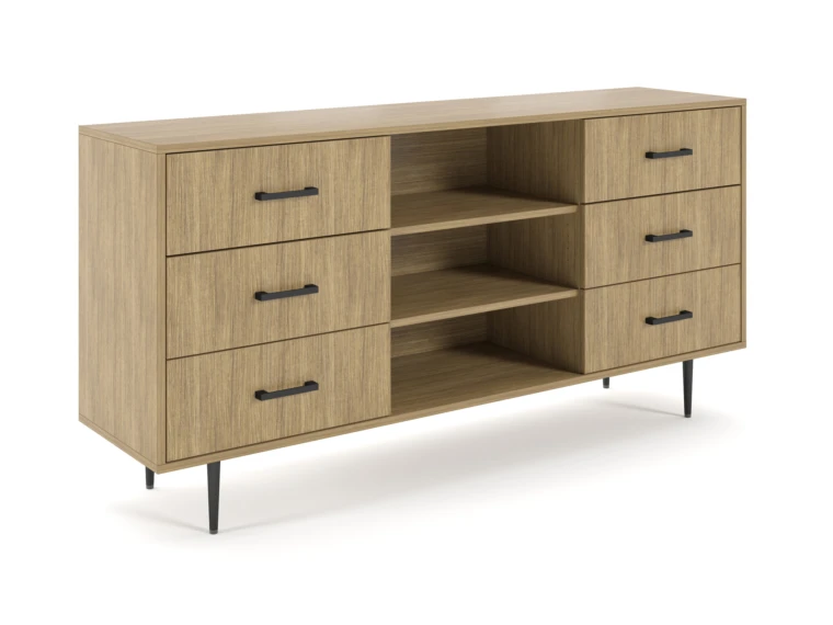 Rhett Credenza with Drawers Center Bookcase