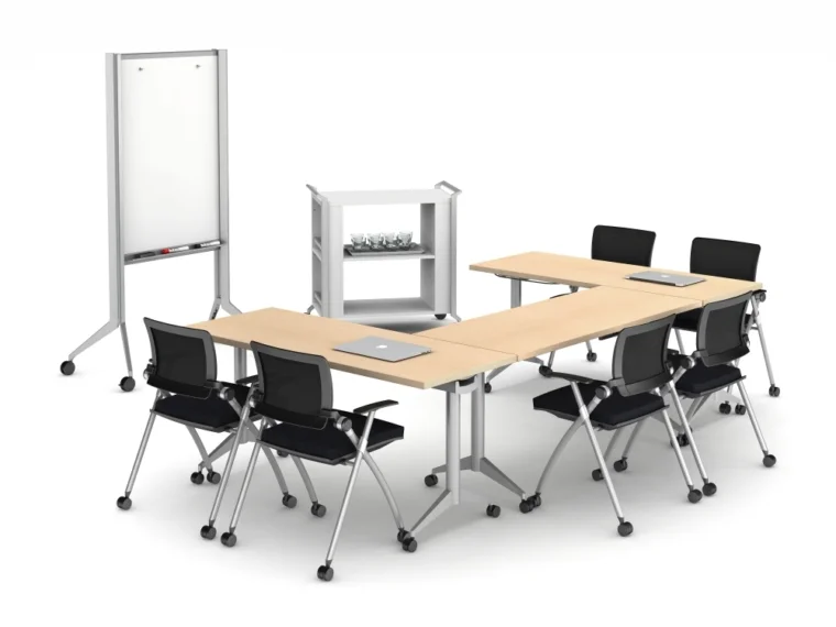 Day to day tables with aluminum t legs stow seating hospitality cart and mobile whiteboard md 1
