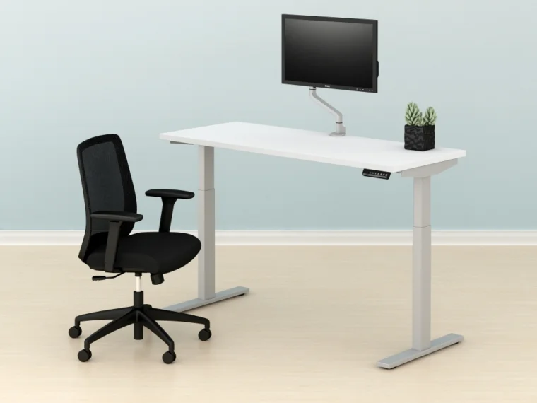 E series height adjustable table bolton task chair and single monitor arm md