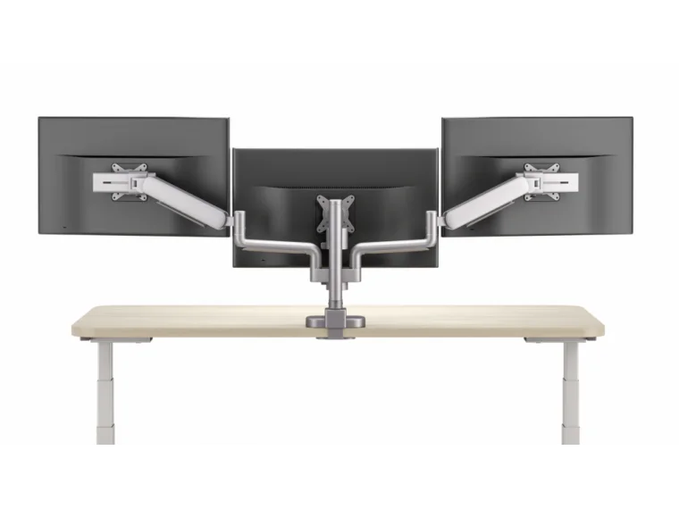 Performance series monitor arms triple arm in silver back view md