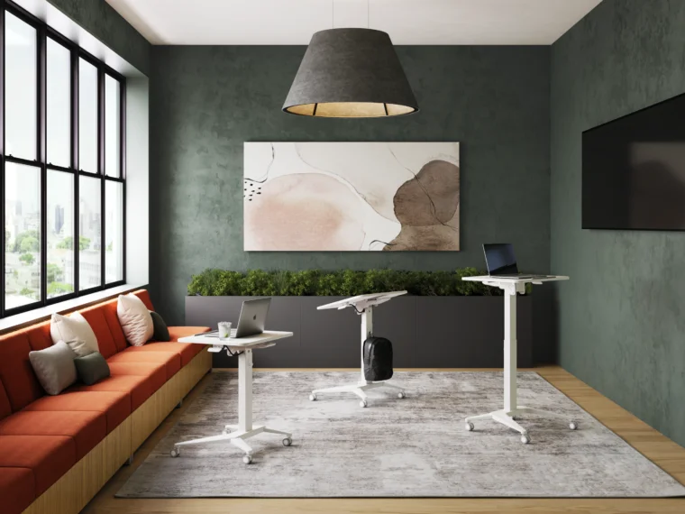 Sit to stand mobile desk in collaboration space lg