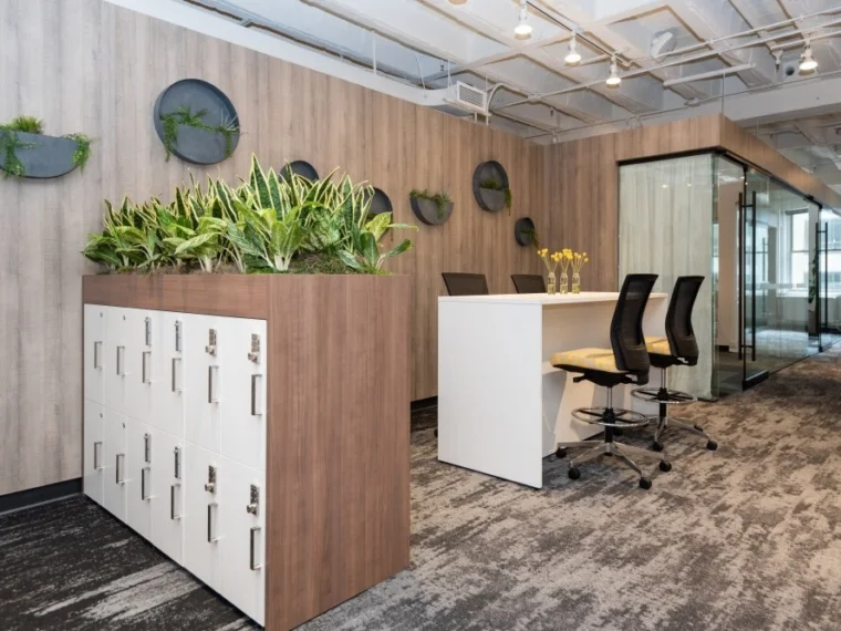 Dry planters surrounding Calibrate lockers