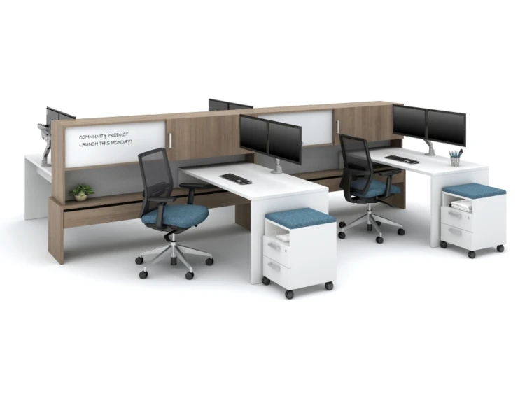 Calibrate community 21 high spine with stack on upper storage shown with calibrate cubby ped md