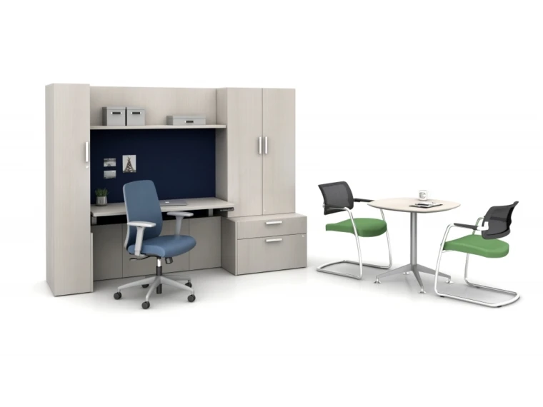Calibrate private office featuring cantilevered height adjustable table md