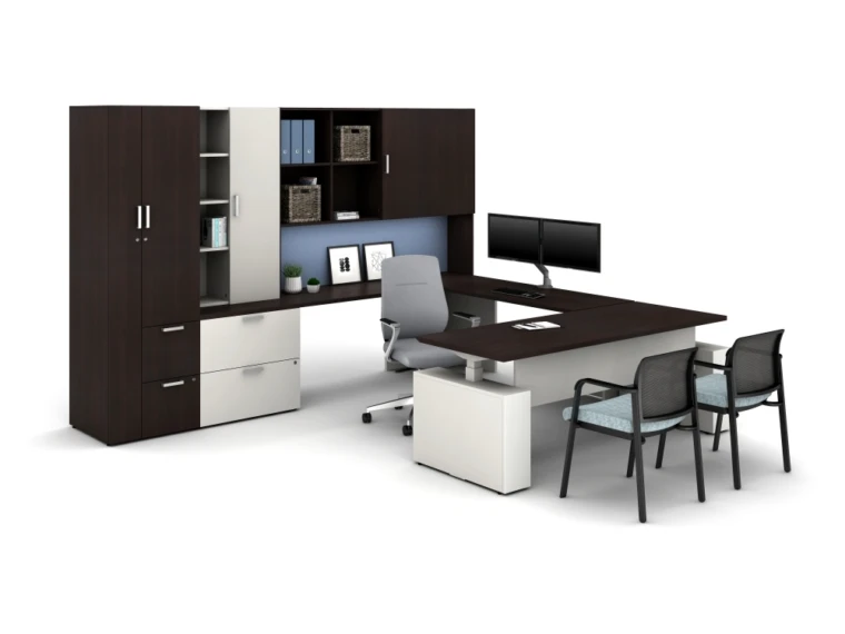 Laminate spotlight nightfall on calibrate series casegoods private office with height adjustable desk auburn executive seating paxton side seating md