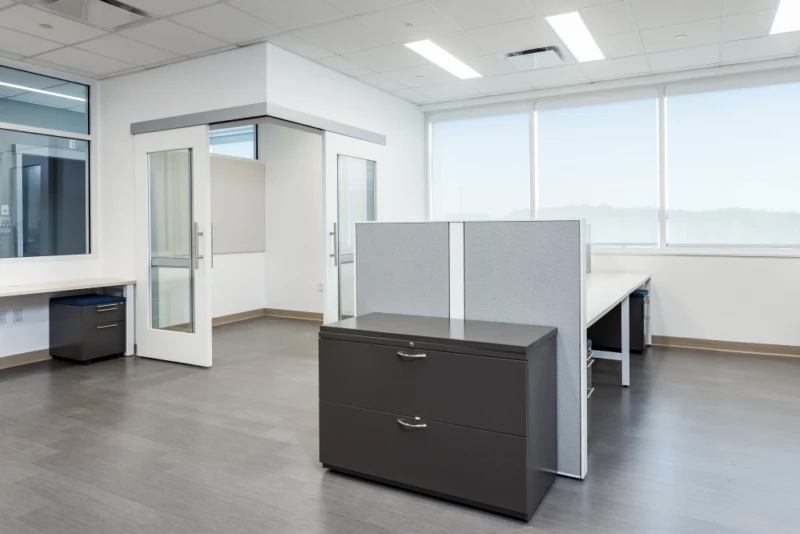 L series lateral file against matrix panel in client space md