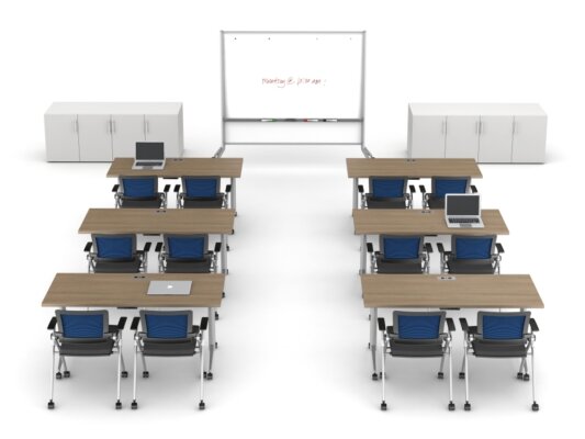 Day to day tables with t legs stow seating mobile whiteboard and calibrate storage md 1
