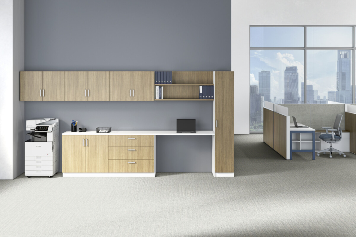 Business center casework with accessible counters
