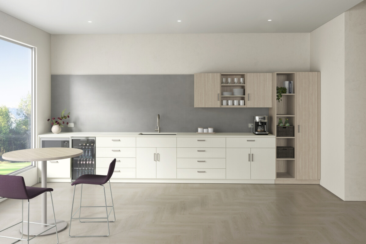 Cafe casework with counters and wall cabinets