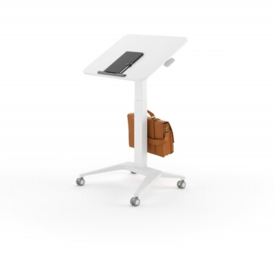 Mixers collection sit to stand mobile desk with bag hook and edge stopper md