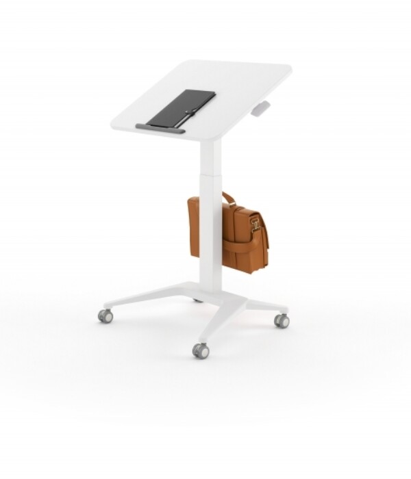 Mixers collection sit to stand mobile desk with bag hook and edge stopper md