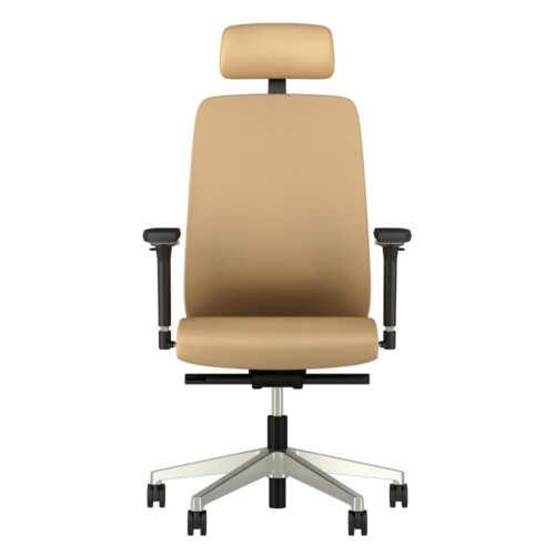 Bolton high back with aluminum base headrest 3d arms fully upholstered in Wellesley Quarry Polyurethane front view md