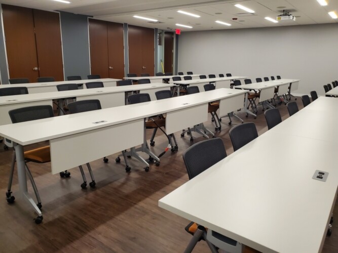 Client site training room with day to day flip top nesting tables md