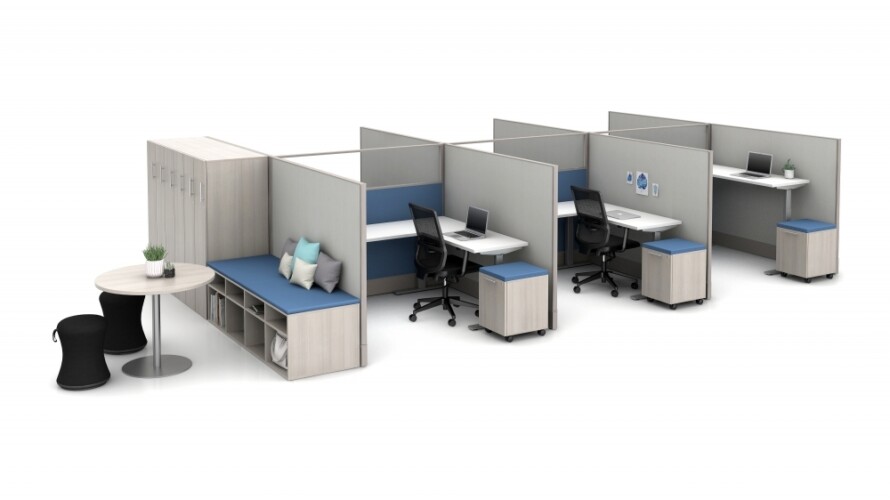 Divi 72 fabric and glass panels with 3 leg height adjustable tables calibrate storage and lockers disc base occastional table sulli and essex seating md