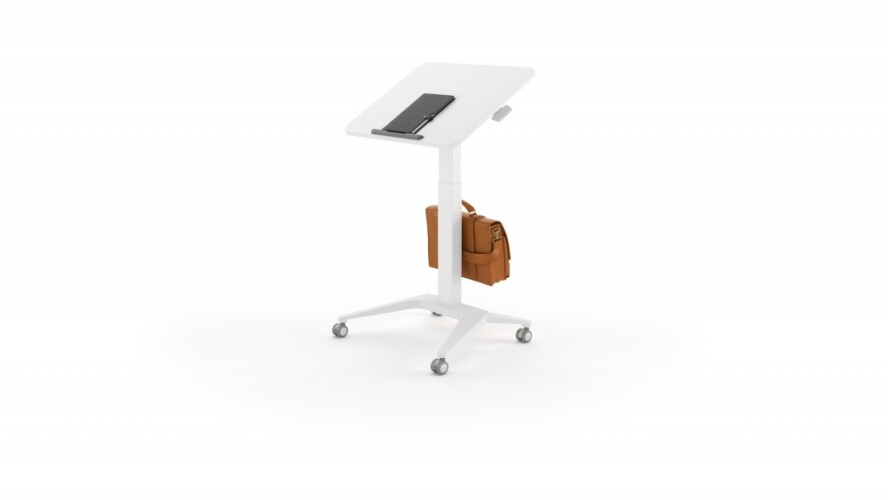 Mixers collection sit to stand mobile desk with bag hook and edge stopper md