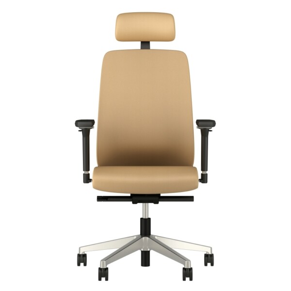 Bolton high back with aluminum base headrest 3d arms fully upholstered in Wellesley Quarry Polyurethane front view md