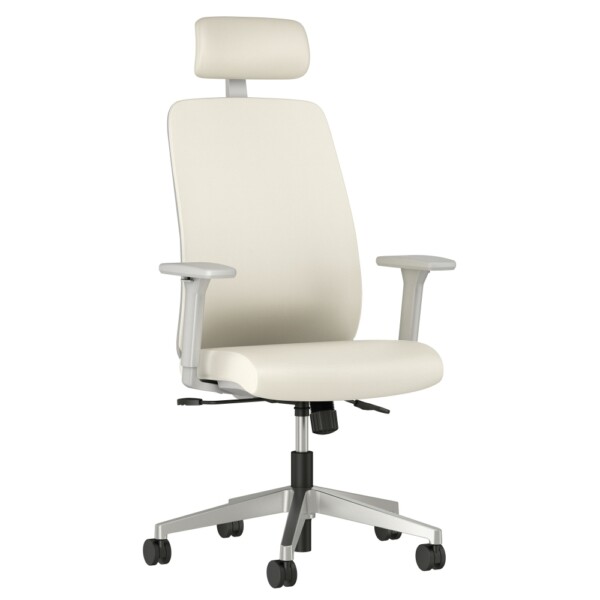 Bolton high back with aluminum base headrest lumbar 3d arms fully upholstered in nassimi foundation ivory 3 4 view md 1