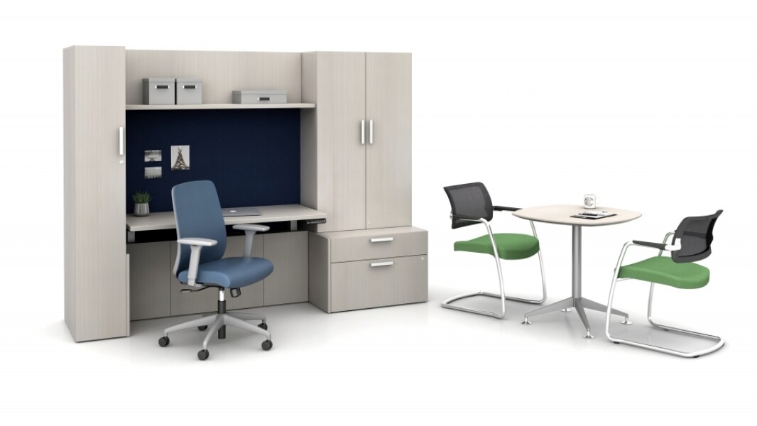 Calibrate private office featuring cantilevered height adjustable table md 1