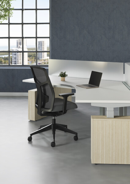 Chelsea with black frame and grey 3d knit mesh and seat lg