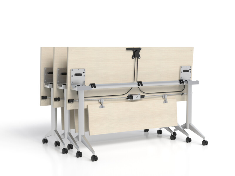 Day to day flip top tables with t legs and casters featuring power and data integration md