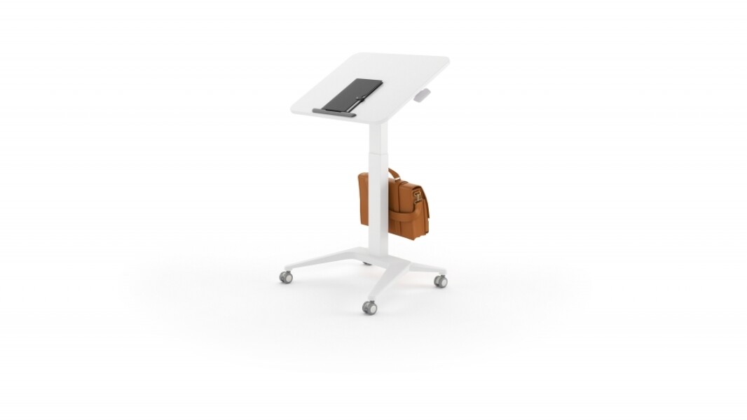 Mixers collection sit to stand mobile desk with bag hook and edge stopper md