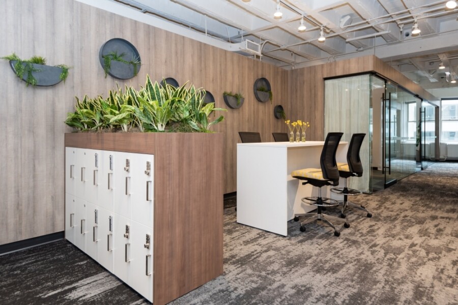 Neocon 2021 calibrate lockers and calibrate end panel table with upton stools md